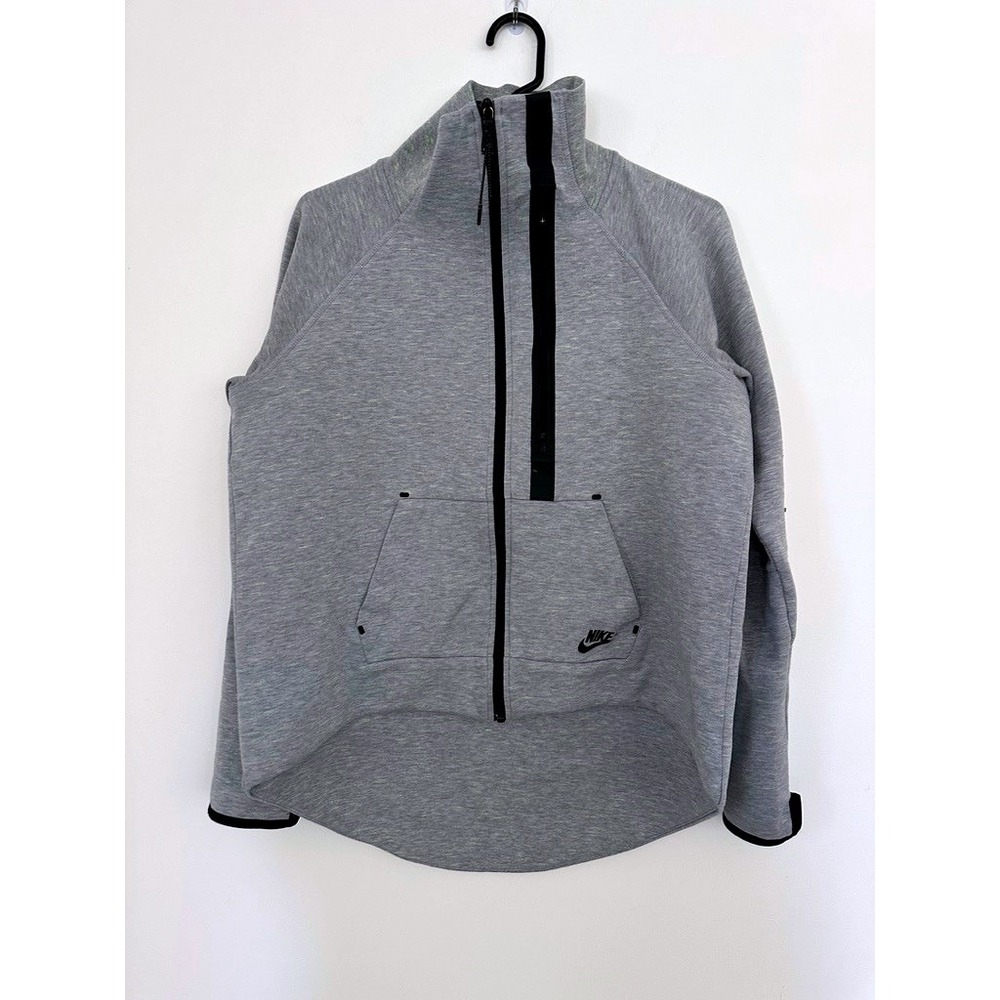 Nike Tech Fleece Full Zip Jacket Womens Large Heather Grey Funnel Neck Thumbhole